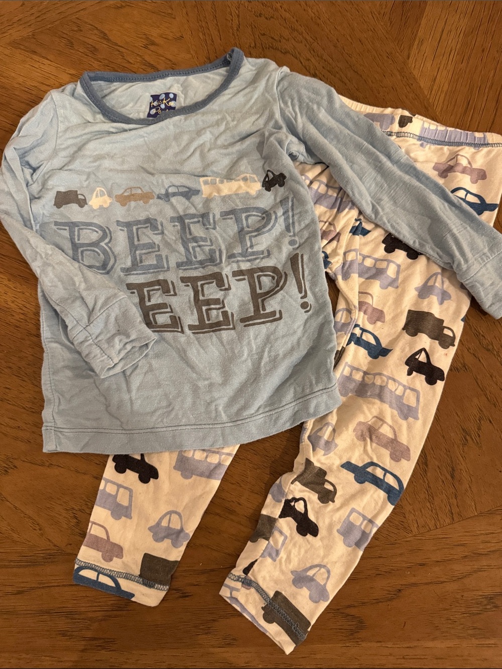 Kickee Pants Light Blue Car Print Pajama Set 2T